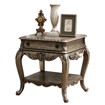 Alluring Vintage Oak Rectangular Living Room End Table With Felt-Lined Chest And Display Shelf Exquisite Vintage-Style Desk Drawer Bottom Storage