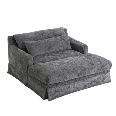 Chenille Sofa Bed, 59.5-Inch Sofa Cama, Sleeper Sofa, Loveseat Sofa, Casual Sofa with Textured Surface and Two Cushions, Suitable for Living Room, Grey
