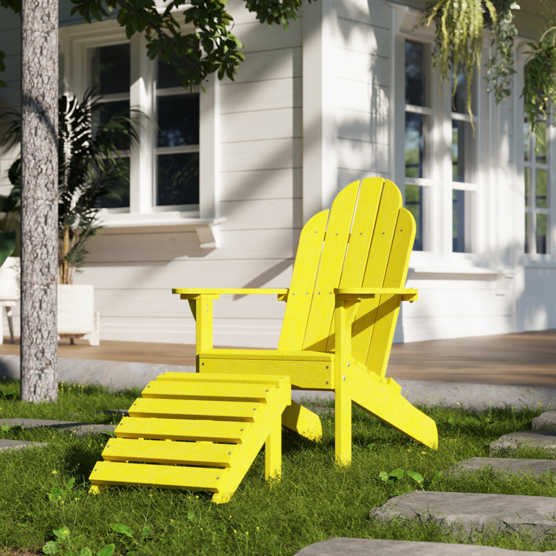Lollis Adirondack Chair With Ottoman, Lemon Yellow