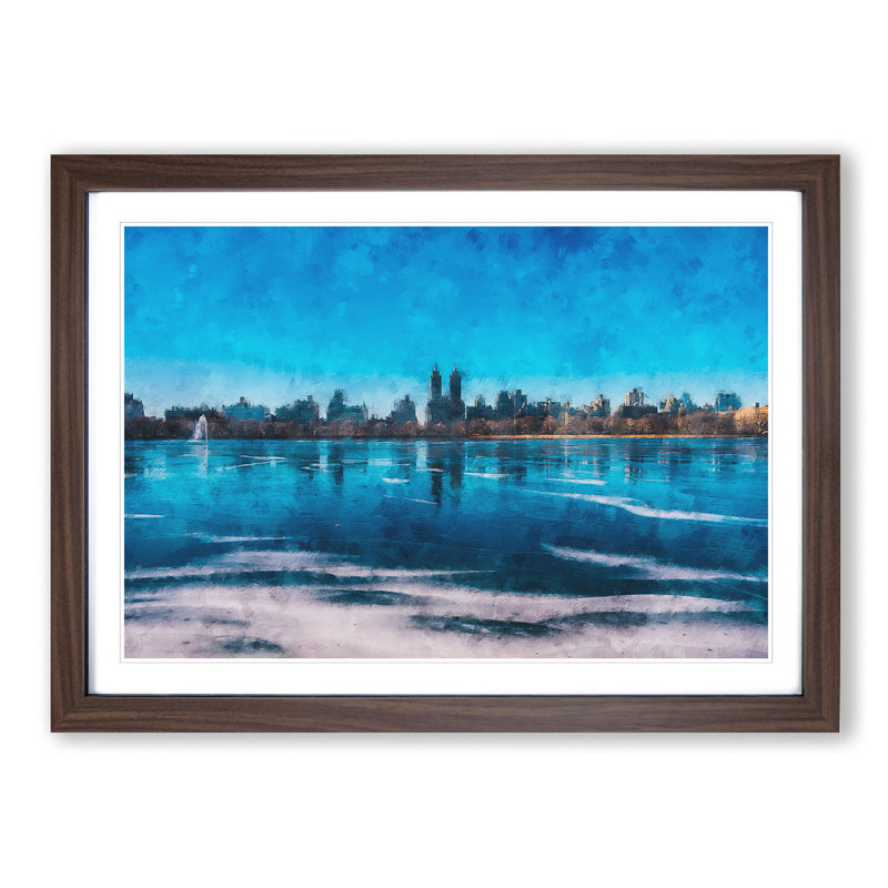View of New York - Picture Frame Graphic Art Print, 45cm H x 63cm W x 2cm D, Walnut Framed