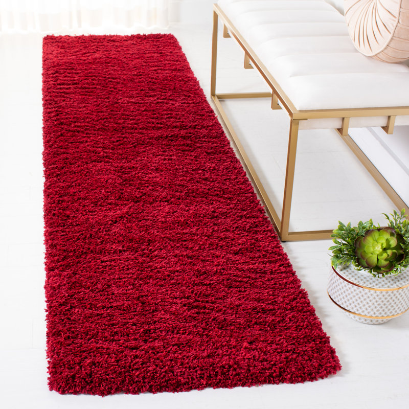 Angeliya Shag Performance Solid Color Rug, Runner 2'3" x 13', Red