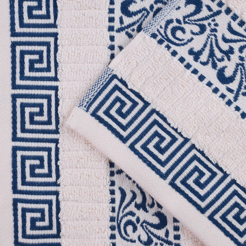 Ensemble de serviettes assorties 100% coton Jiro Athens, Ivoire / Bleu marine