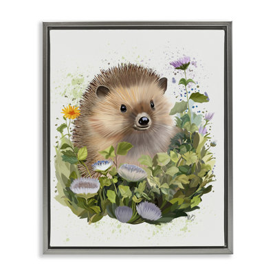 Hedgehog in Floral Meadow Canvas Wall Art by Fab Funky