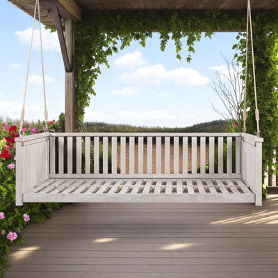 79.1" Solid Wood Porch Swing Bed Twin Size Hanging Bed