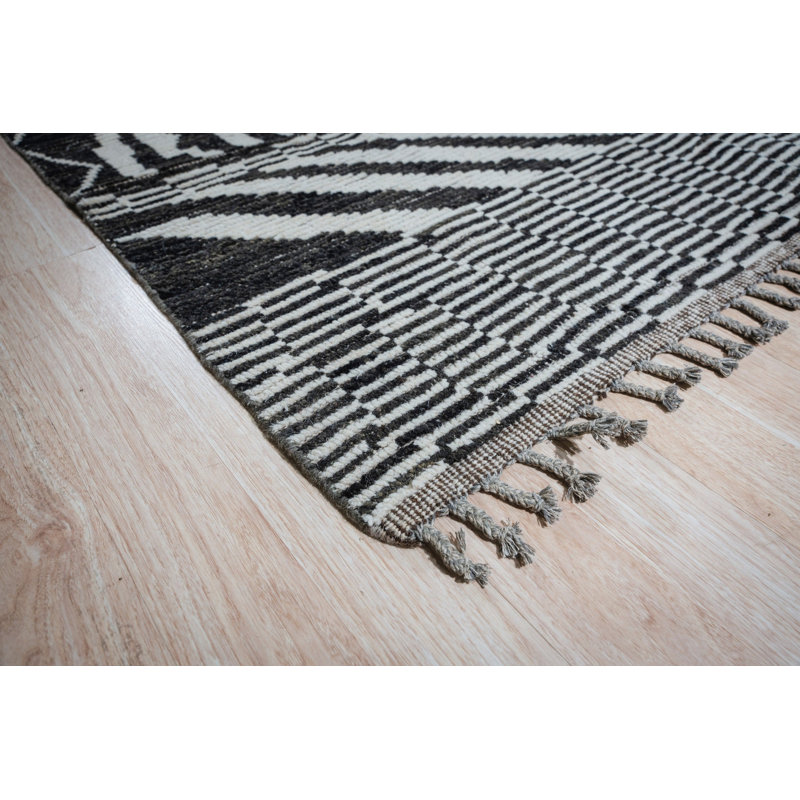Black Hand-Knotted Wool Village Skyline Tribal Modern Contemporary Carpet Rug, 6' x 9'