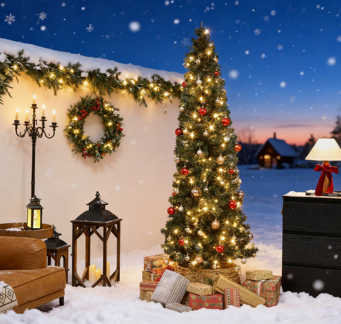 Arbre de Noël artificiel mince 7 pieds avec dessus courbé et lumières DEL blanc chaud, 7'
