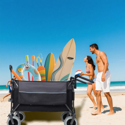 Multi-Functional Push-Pull Folding Wagon Cart With Rotating Handle & 9"X4" Beach Tires For Camping & Beach –300L XL Heavy-Duty, Large Capacity For Transport, Groceries, And Outdoor Use