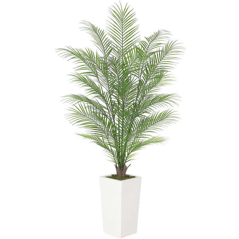 Artificial Areca Palm Tree In Pot - Fake Tropical Silk Plant with Tall White Planter - Faux Indoor Floor Decor for Home, Living Room, Office