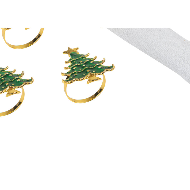 Rond de serviette arbre de Noël vert, ensemble de 4, Vert