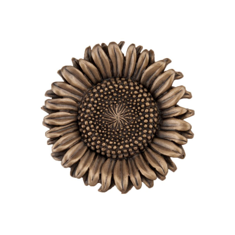 1-3/8" Gold Sunflower Cabinet Knob with Mounting Hardware