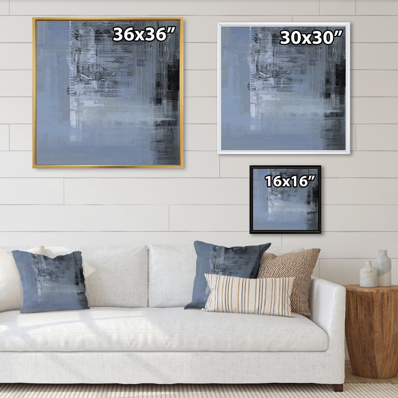 «Blue and Black Grunge Frozen Art», reproduction d'art sur toile encadrée, H 16 po x l 16 po x P 1 po, Cadre flottant noir