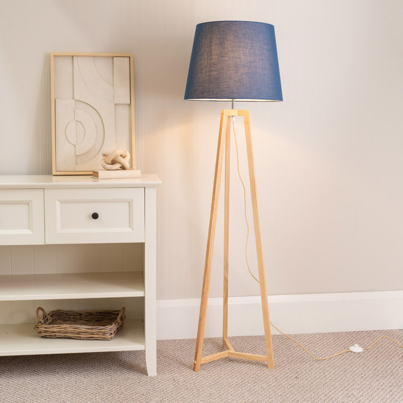 Rhavyn 158cm Natural Traditional Floor Lamp, Navy Blue