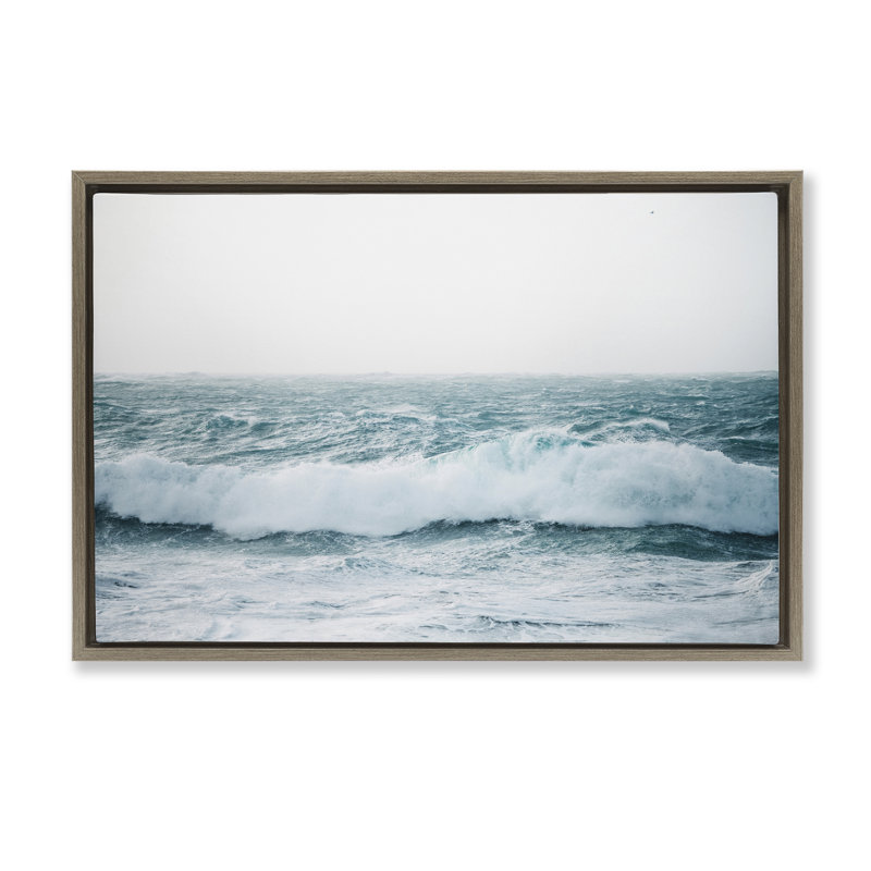 «Beach Waves Horizon», toile flottante encadrée par Nataly White, Cadre flottant orme Montalcino, H 21 po x l 31 po