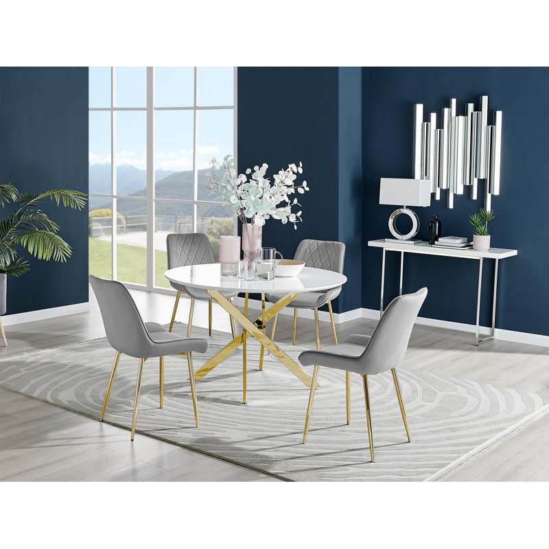 Eubanks 4 - Person Dining Set, Grey/Gold