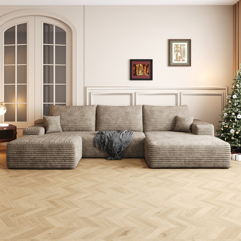 Boneless Cloud Sectional Sofa With 1 Ottoman, 37.8'' H x 107'' W x 69.7'' D, Left Hand Facing, Camel