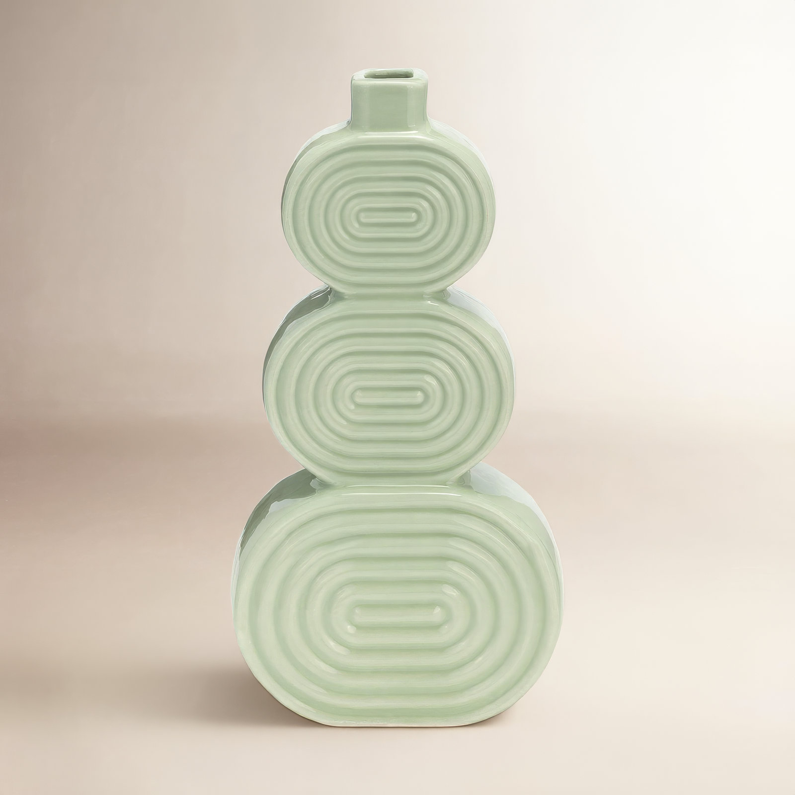 Alorie Ceramic Table Vase, Circles Green, 12" H x 6" W x 3" D