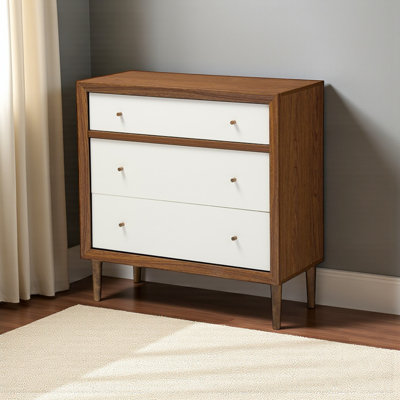 Noma Modern 3-Drawer Chest in White and Walnut Wood Finish, 36.96" H X 34.89" W X 15.91" D