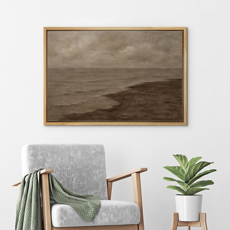 «Calm Coastal Shoreline Cloudy Moody Seascape», reproduction d'art sur toile encadrée dans la chambre principale