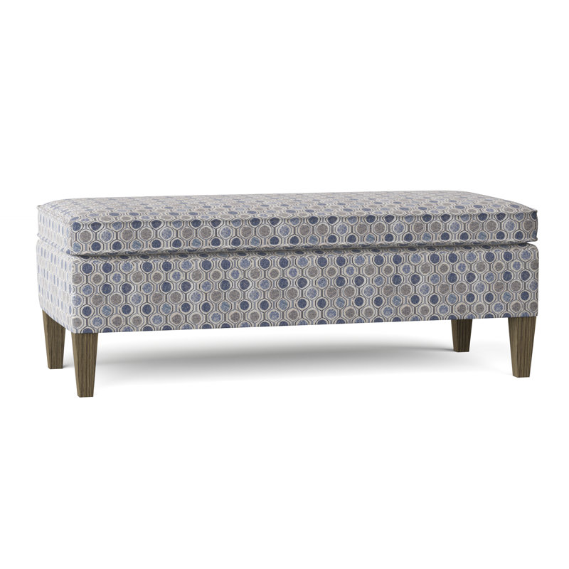 Banc de rangement Peony, Bleu fumé performance multicolore, Miel et bouleau
