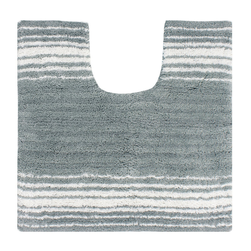 Hazlehurst U-shaped 100% Cotton Non-Slip Striped Bath Rug, Gray