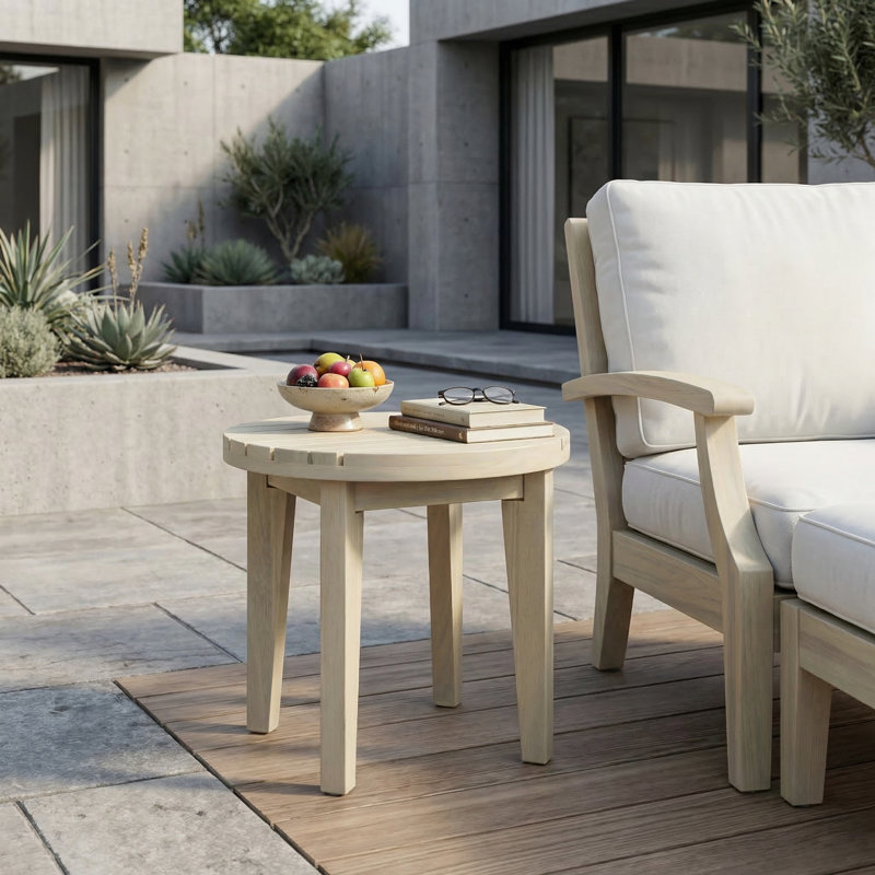 Table d'appoint en bois massif Mulkey, Blanc clair
