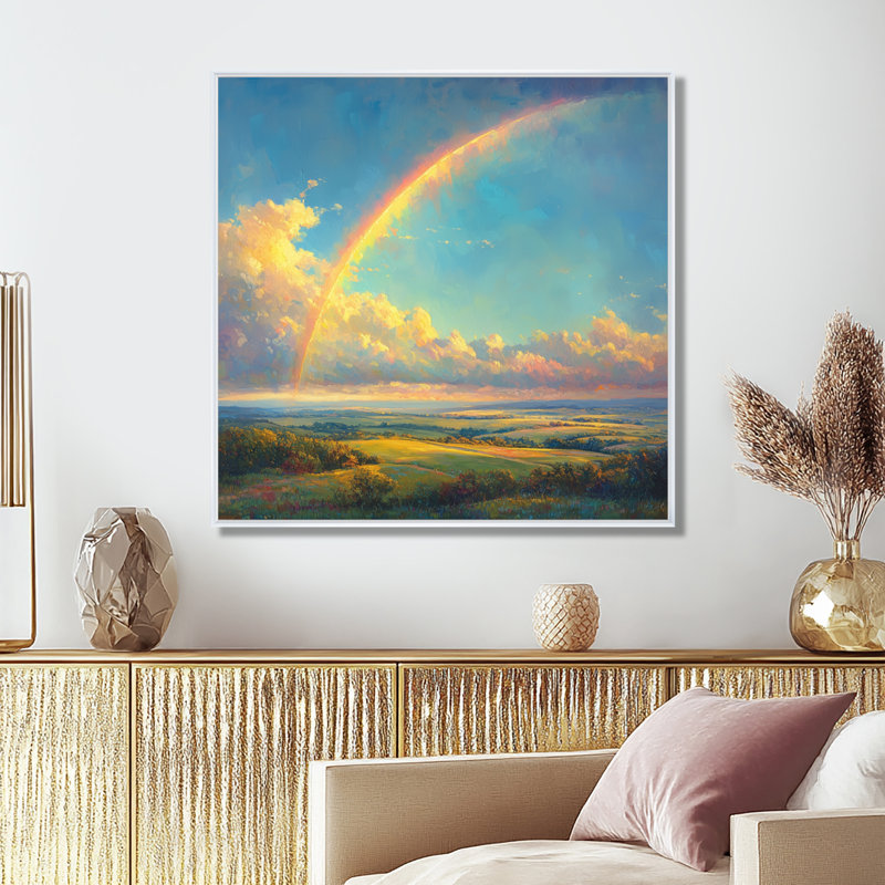 Aulea Rainbow After The Rain II - art mural arc-en-ciel, H 36 po x l 36 po, Impression encadrée flottante, Blanc