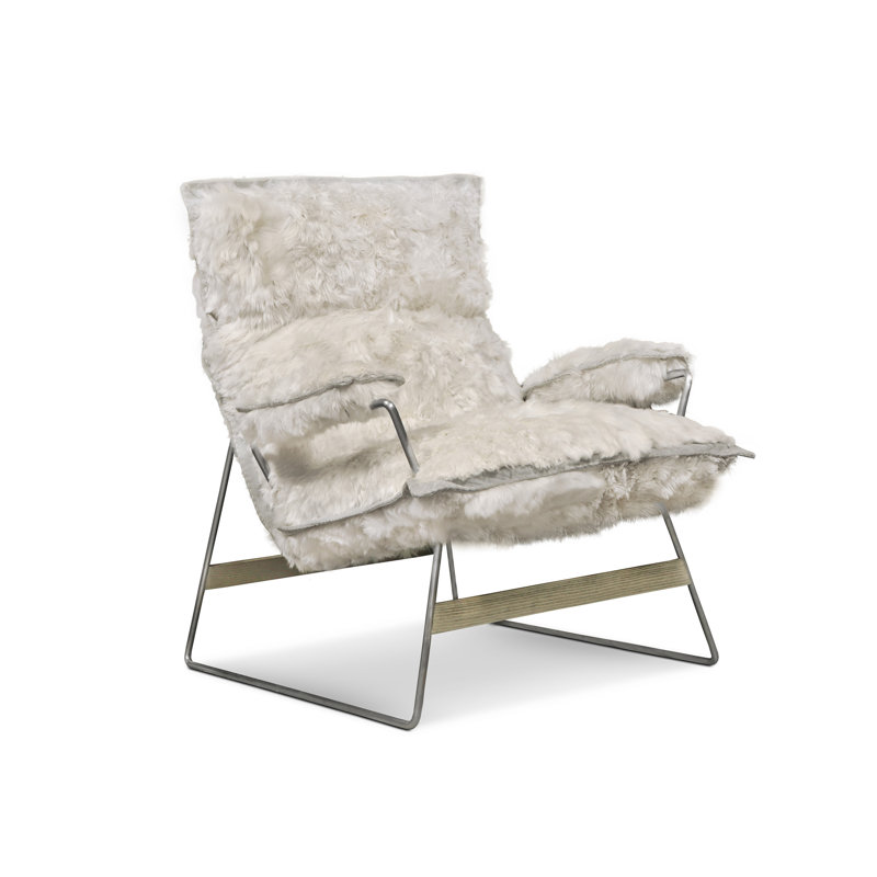 Snoopy Upholstered Accent Chair, Suri Ivory, Satin Brass, 38" H x 29" W x 40" D