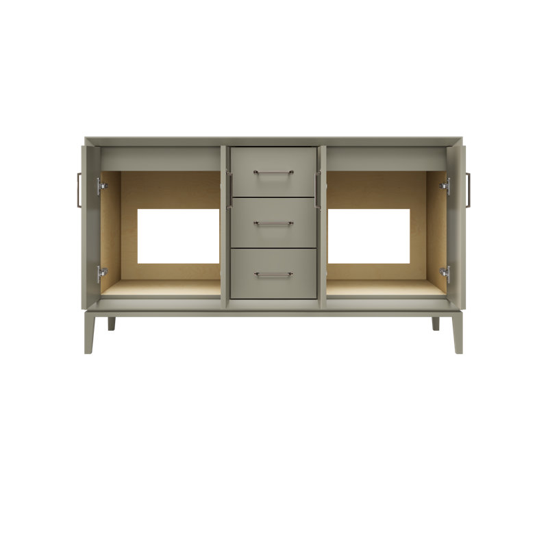 Meuble-lavabo double Alexandra, Olive française, 60", Nickel satiné