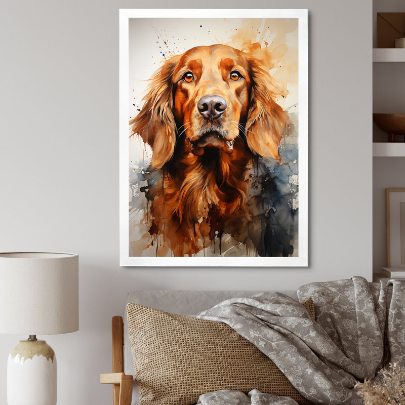 «Dog Irish Setter Impressions I», reproduction sur toile, Cadre simple blanc, H 32 po x l 16 po x P 1 po