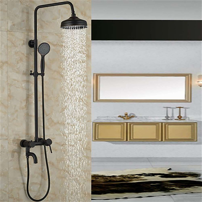 FontanaShowers Vienna Solid Brass Rain Shower Set, Single Handle, Matte Black, with Hand Shower Sprayer