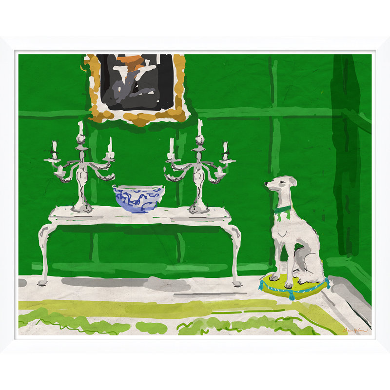 Green Dog Giclee Print by Dana Gibson, White Frame
