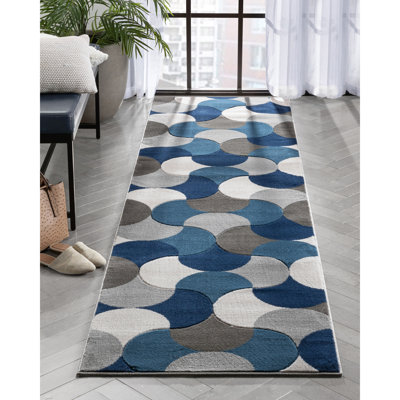 Well Woven Helena Blue Mid-Century Modern Abstract Geometric 3D Textured Rug