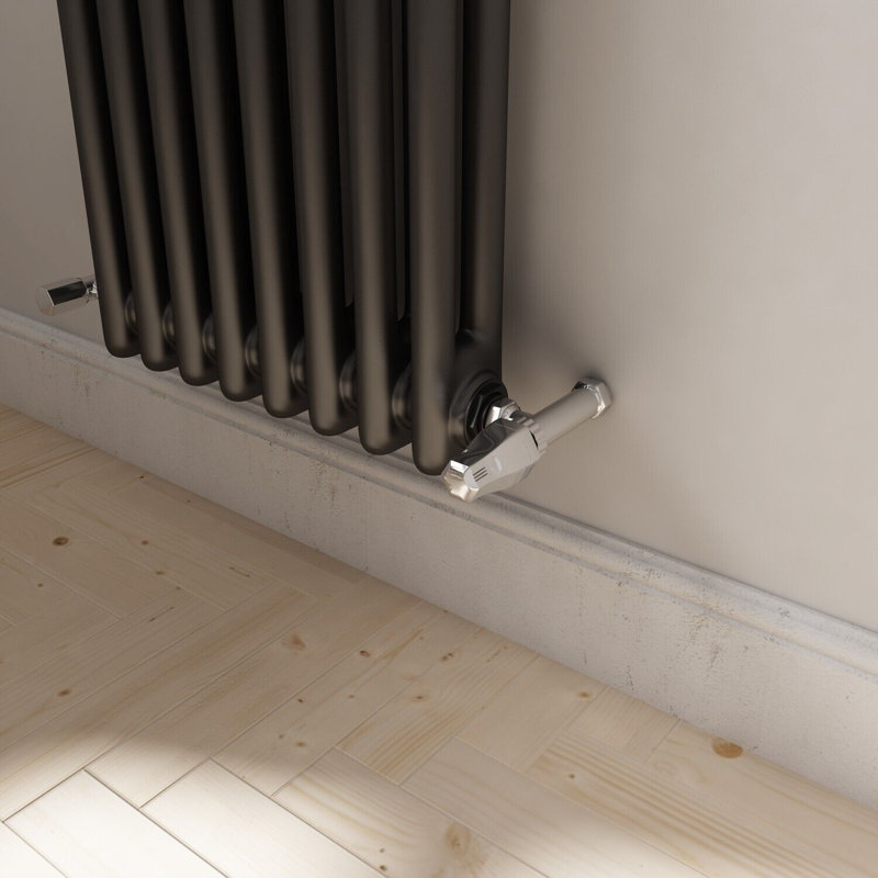 iBathUK Radiator + Angled Valve, 2, Grey, 1800cm H x 380cm W x 70cm D