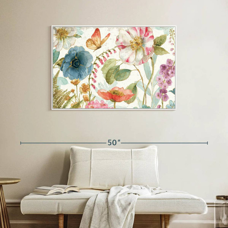 Rainbow Seeds Fleurs sur bois, Cadre flottant blanc, 40 po x 27 po