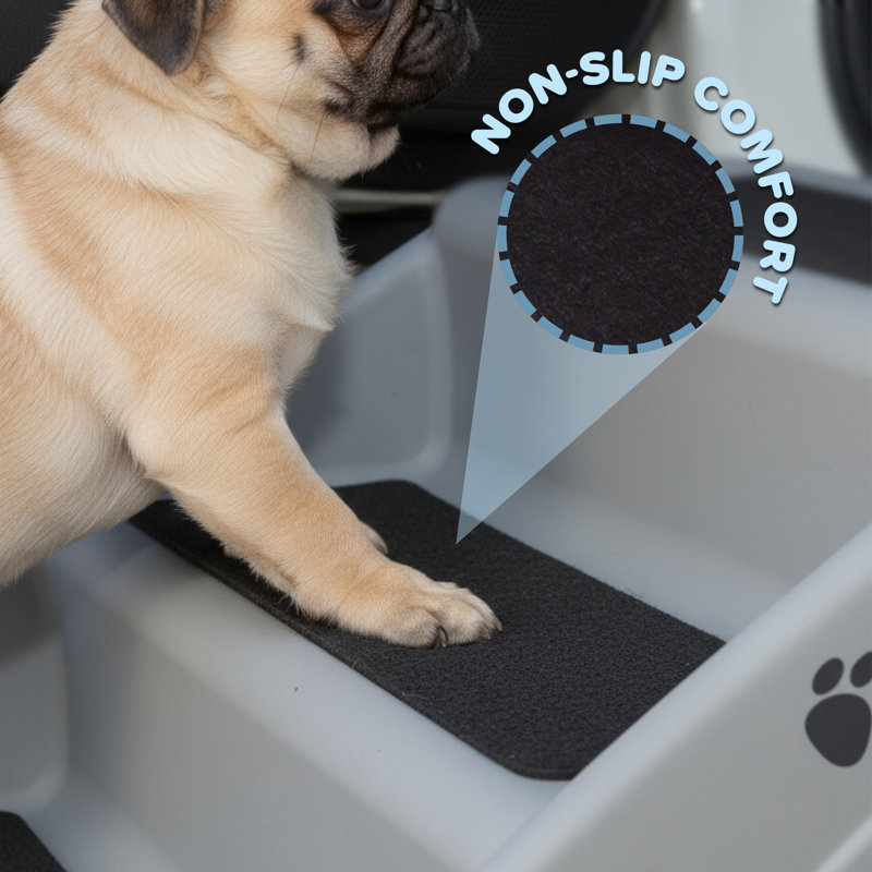 Escaliers pliables pour petits chiens et chats PETMAker - 3 marches intérieures / extérieures antidérapantes pour animaux de compagnie avec goupilles de sécurité pour lit, canapé et voiture, accès facile pour les chiots, les animaux de compagnie et les petits animaux (gris)