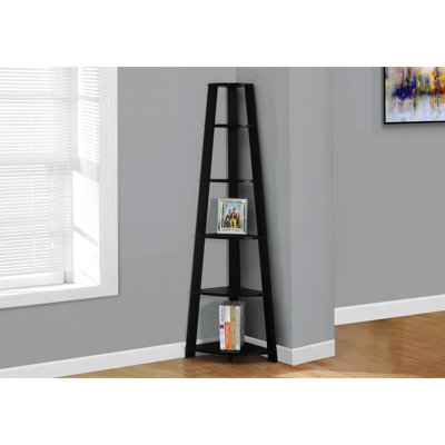 Black 5 Tier Bookcase - Perfect For Bedroom & Office Corners 72"H Corner Shelving Unit