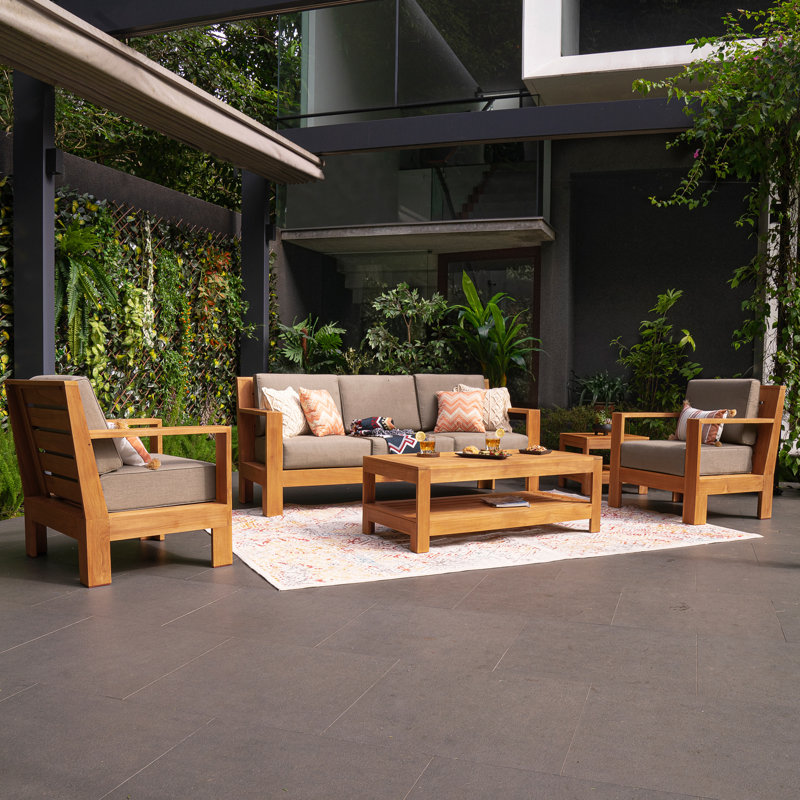 Ensemble de conversation pour l'extérieur en teck Beaufort, Cast Shale Sunbrella®