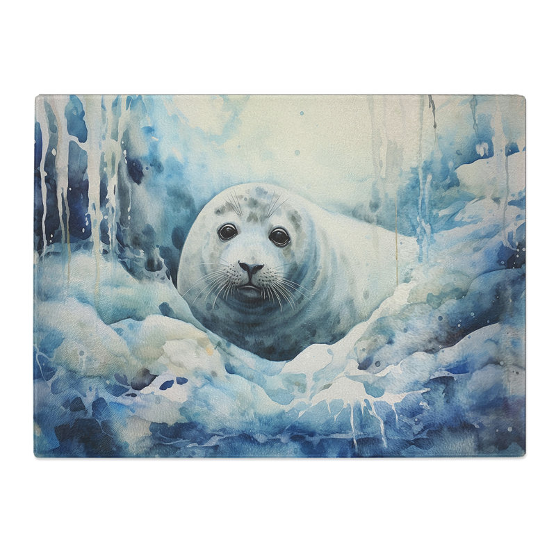 Seal Watercolour  Glass Chopping Board