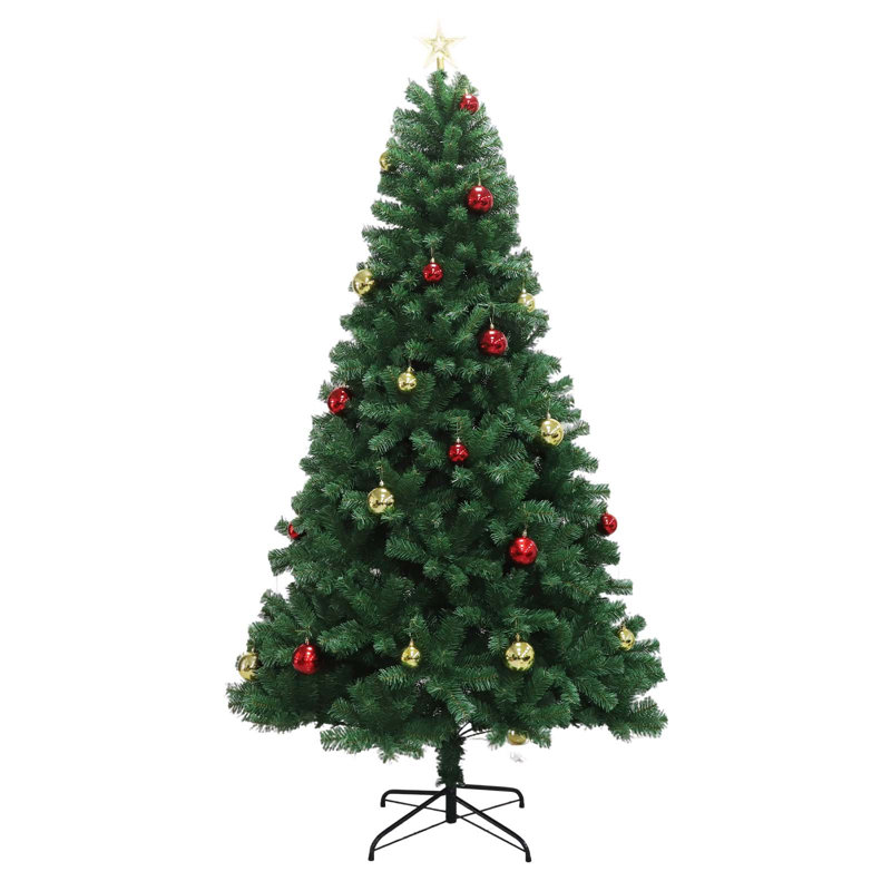Pre-Lit Artificial Christmas Tree with 1200 Lush Green Branch Hints, 250 Warm White LED Lights, Ball Ornaments, Top Star, Realistic Hinged Pine, Sturdy Metal Stand – Ideal Xmas Decoration for Party