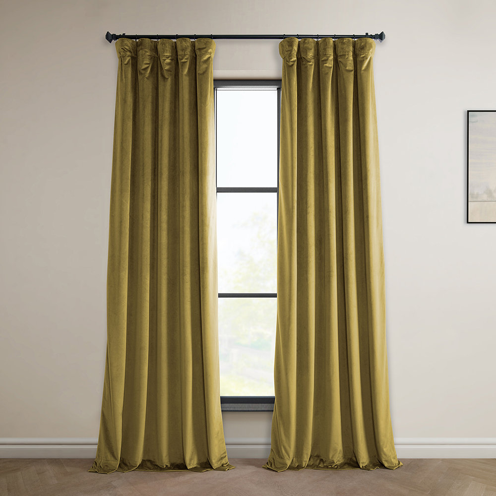 Matra Plush Velvet Room Darkening Curtain Panel, 50" W x 84" L, Peat Green