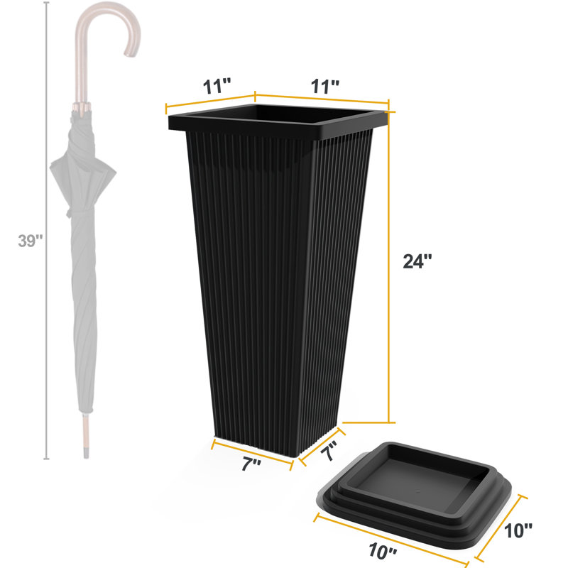 Tall Tapered Plastic Planter Set of 2 with Tray – 24"H Large Indoor & Outdoor Planters for Porch, Patio, Backyard, Black