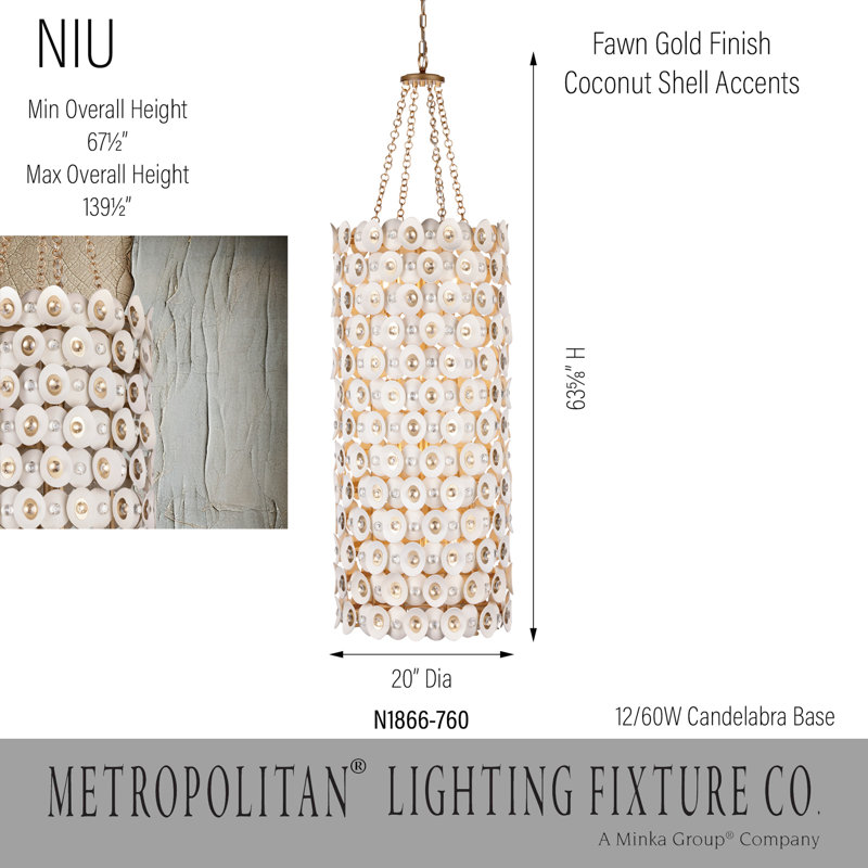 Fawn Gold Coconut Shell 12-Light Pendant Chandelier