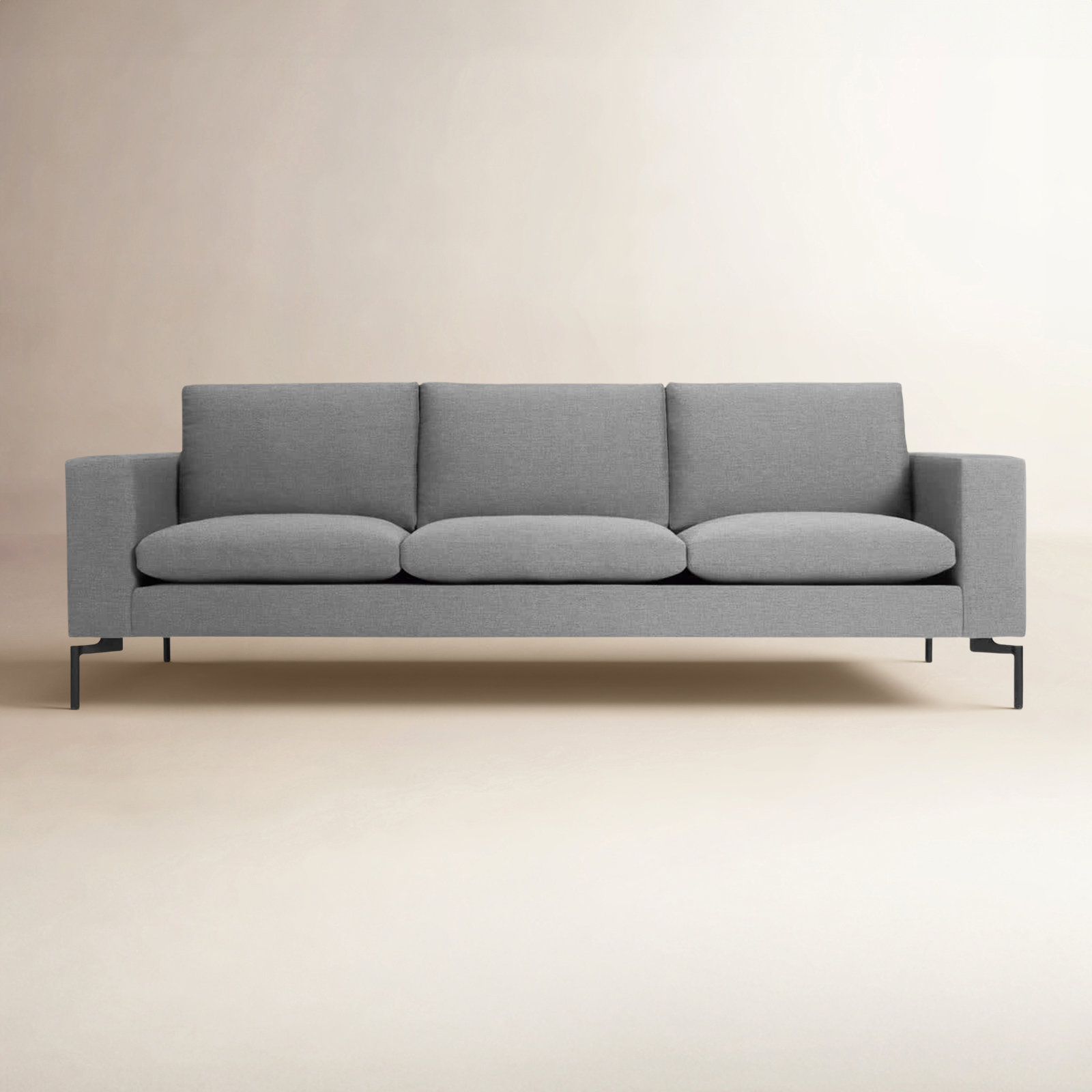 New Standard Upholstered Sofa, Black, 32" H x 92" W x 35" D, Spitzer Gray 100% Polyester