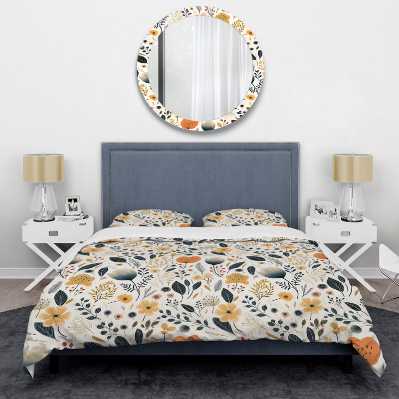 Ensemble de housse de couette jaune et blanc à motif floral Marvel Delight I, Housse de couette pour très grand lit et 2 très