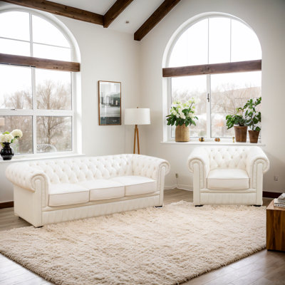 Tisheena 2 - Piece Genuine Cow Top Leather Luxury Chesterfield Living Room Sofa Set
