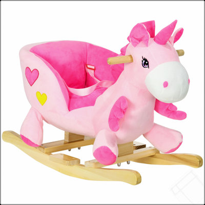 Qaba Baby Rocking Horse, Ride On Unicorn With 32 Songs, Toddler Rocker Toy With Wooden Base Seat Safety Belt For 1.5-3 Year Old