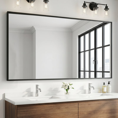 Miroir mural de salle de bain moderne à angles droits avec cadre en métal et verre trempé