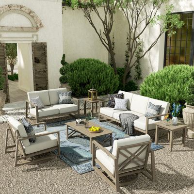 Hamarto 7 Pieces Aluminum Patio Swivel Conversation Sofa Seating Group With Olefin Cushions For 7 Person