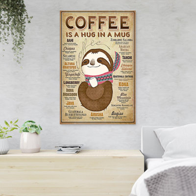 «Raccoon With Coffee - Coffee Is A Hug In A Mug», reproduction d'art graphique sur toile tendue