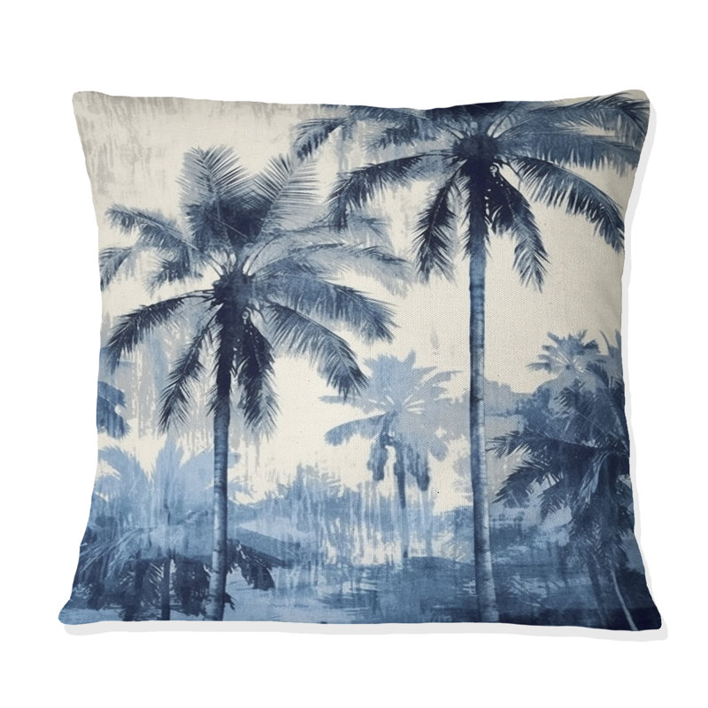 Vintage Blue Palm Trees Shadows II - Palms & Palm Trees Printed Throw Pillow